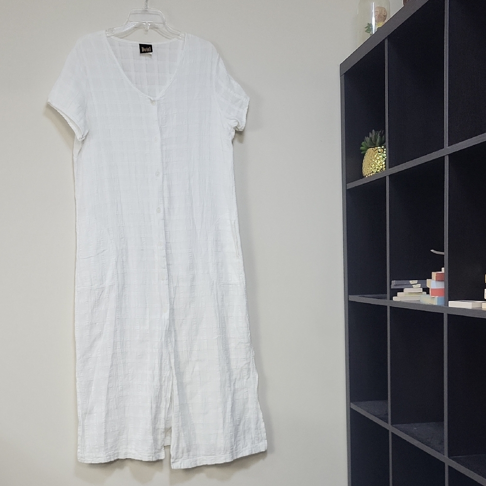 DOTTI White Cotton Button Front Side Pocket Short Sleeve Maxi Dress Cover-up